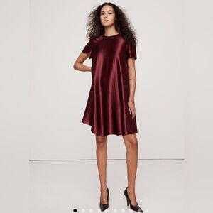 NWT banana republic small Aurelia satin mini trapeze dress dark cherry red